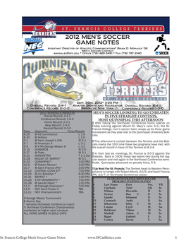 2012 Men's Soccer Game Notes.Indd