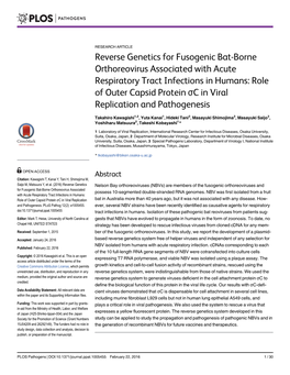 Reverse Genetics for Fusogenic Bat-Borne Orthoreovirus Associated