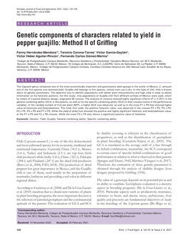 Genetic Components of Characters Related to Yield in Pepper Guajillo: Method II of Griffing