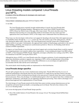 Linux Threading Models Compared: Linuxthreads and NPTL