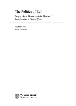 The Politics of Evil Magic, State Power, and the Political Imagination in South Africa
