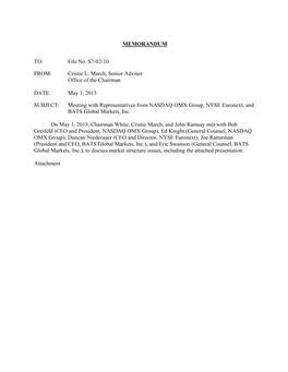 MEMORANDUM TO: File No. S7-02-10 FROM: Cristie L. March, Senior Adviser Office of the Chairman DATE