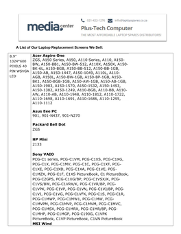 A List of Our Laptop Replacement Screens We Sell: Acer Aspire One