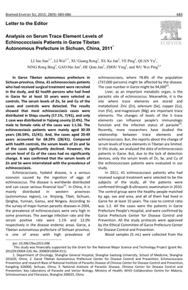 Letter to the Editor Analysis on Serum Trace Element Levels Of