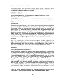 Prehistoric Colonization of Northeastern Siberia and Migration to America: Radiocarbon Evidence1