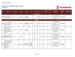 Inmuebles Disponibles Para La Venta Abril 2018