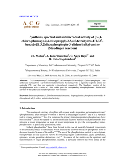 Synthesis, Spectral and Antimicrobial Activity of [3-(4- Chloro-Phenoxy)-2,4