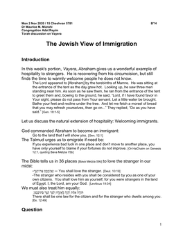 The Jewish View of Immigration (Vayera)