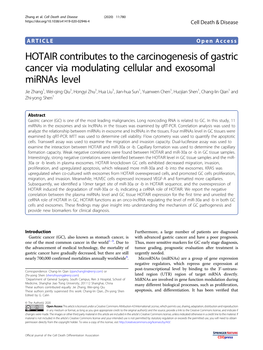 HOTAIR Contributes to the Carcinogenesis of Gastric Cancer Via