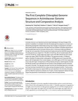 The First Complete Chloroplast Genome Sequences in Actinidiaceae: Genome Structure and Comparative Analysis