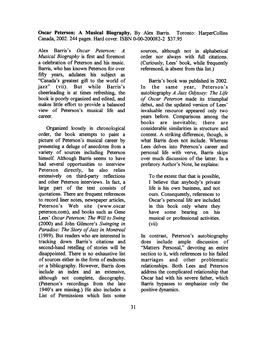 Alex Barris's Oscar Peterson: a Sources, Although Not in Alphabetical Musical Biography Is First and Foremost Order Nor Always with Full Citations