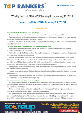 Current Affairs PDF January08 to January15, 2020