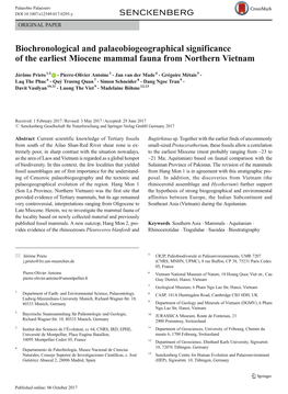 Biochronological and Palaeobiogeographical Significance of the Earliest Miocene Mammal Fauna from Northern Vietnam Author's Pers