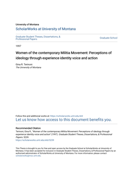 Women of the Contemporary Militia Movement: Perceptions of Ideology Through Experience Identity Voice and Action
