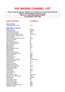 Vhf Marine Channel List