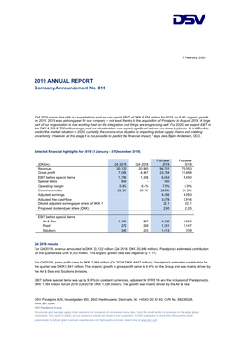 2019 ANNUAL REPORT Company Announcement No