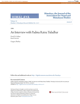 An Interview with Padma Ratna Tuladhar David N