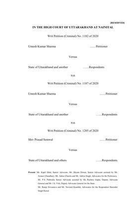 In the High Court of Uttarakhand at Nainital