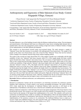 Anthropometry and Ergonomic of Bale Sakenem (Case Study: Central Singapadu Village, Gianyar)