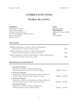 CURRICULUM VITAE Po-Hsin Ho (何 )