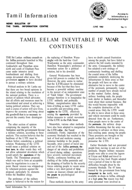 Tamil Eelam Inevitable If War Continues