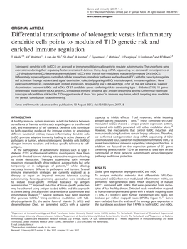 Differential Transcriptome of Tolerogenic Versus Inflammatory