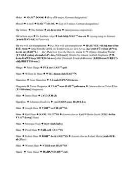 H Dur C HAHAH DOOR C (Key of B Major, German Designation) H Moll