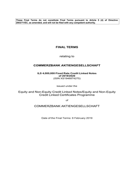 Final Terms Do Not Constitute Final Terms Pursuant to Article 5 (4) of Directive 2003/71/EC, As Amended, and Will Not Be Filed with Any Competent Authority