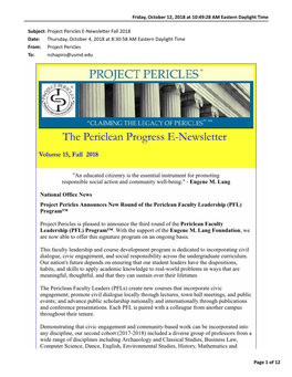 Project Pericles Fall 2018 Newsletter