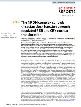 The NRON Complex Controls Circadian Clock Function Through Regulated