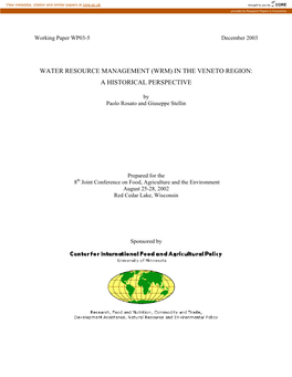 Water Resource Management (Wrm) in the Veneto Region: a Historical Perspective