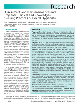 Research Assessment and Maintenance of Dental Implants: Clinical and Knowledge– Seeking Practices of Dental Hygienists