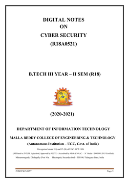 Digital Notes on Cyber Security (R18a0521)