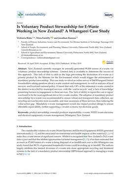 Is Voluntary Product Stewardship for E-Waste Working in New Zealand? a Whangarei Case Study