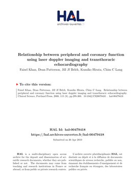 Relationship Between Peripheral and Coronary Function Using Laser