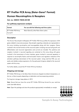 RT² Profiler PCR Array (Rotor-Gene® Format) Human Neurotrophins & Receptors