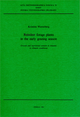 Reindeer· Forage Plants in .The Early Grazing Season