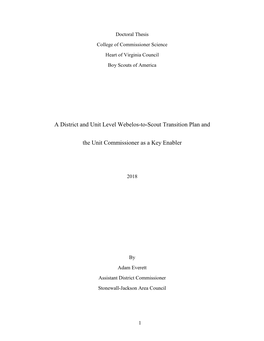 A District and Unit Level Webelos-To-Scout Transition Plan And