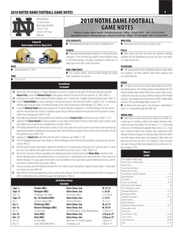 2010 Notre Dame Football Game Notes 1