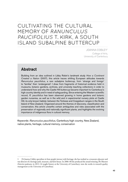 Cultivating the Cultural Memory of Ranunculus Paucifolius T