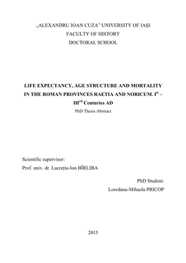 Life Expectancy, Age Structure and Mortality in the Roman Provinces Raetia and Noricum