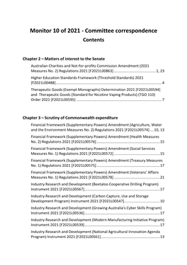 Monitor 10 of 2021 - Committee Correspondence Contents