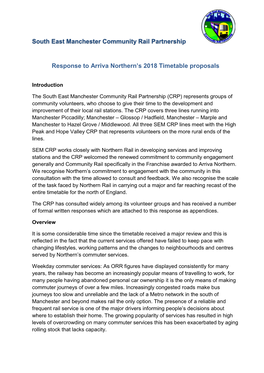 Response to Arriva Northern's 2018 Timetable Proposals