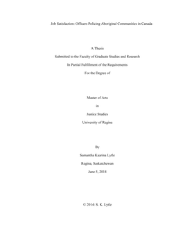 Job Satisfaction: Officers Policing Aboriginal Communities in Canada
