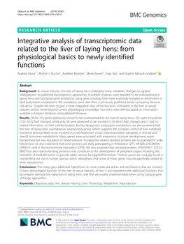 Integrative Analysis of Transcriptomic Data Related to the Liver of Laying Hens: from Physiological Basics to Newly Identified Functions Audrey Gloux1*, Michel J