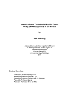 Identification of Thrombosis Modifier Genes Using ENU Mutagenesis in the Mouse