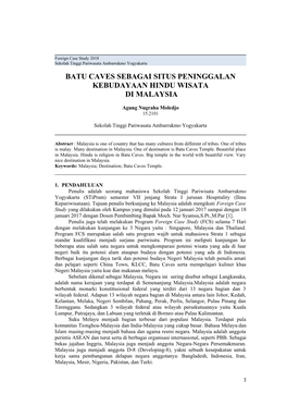 Batu Caves Sebagai Situs Peninggalan Kebudayaan Hindu Wisata Di Malaysia