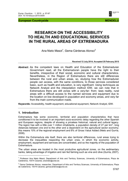 Research on the Accessibility to Health and Educational Services in the Rural Areas of Extremadura