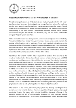 Research Summary: “Parties and the Political System in Lithuania“