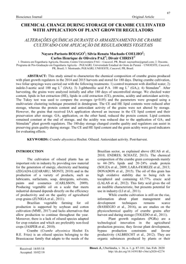 Chemical Change During Storage of Crambe Cultivated with Application of Plant Growth Regulators